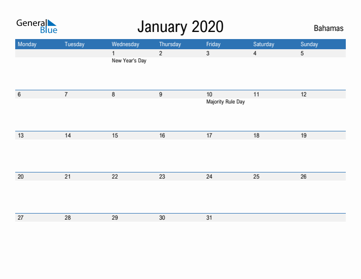 Fillable January 2020 Calendar