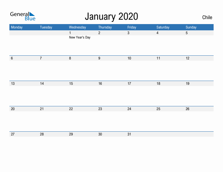 Fillable January 2020 Calendar