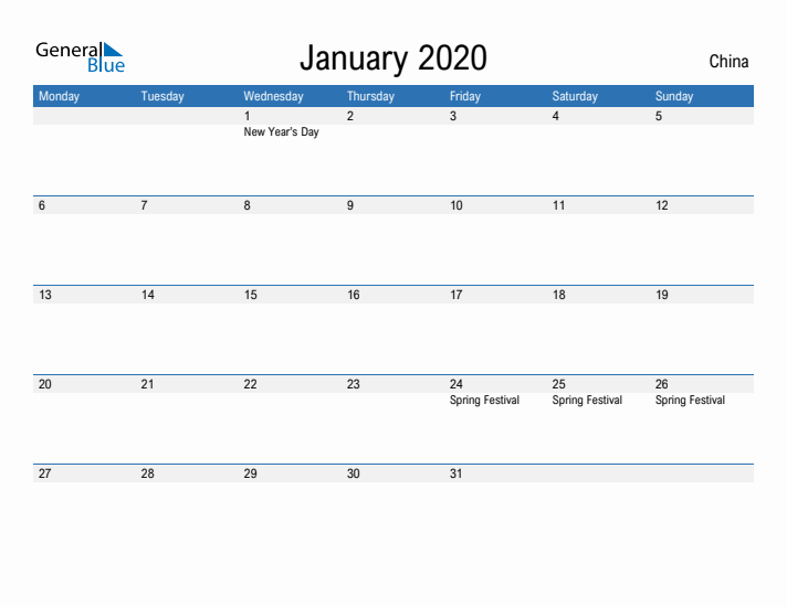 Fillable January 2020 Calendar