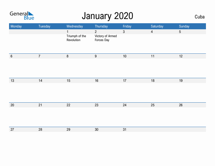 Fillable January 2020 Calendar