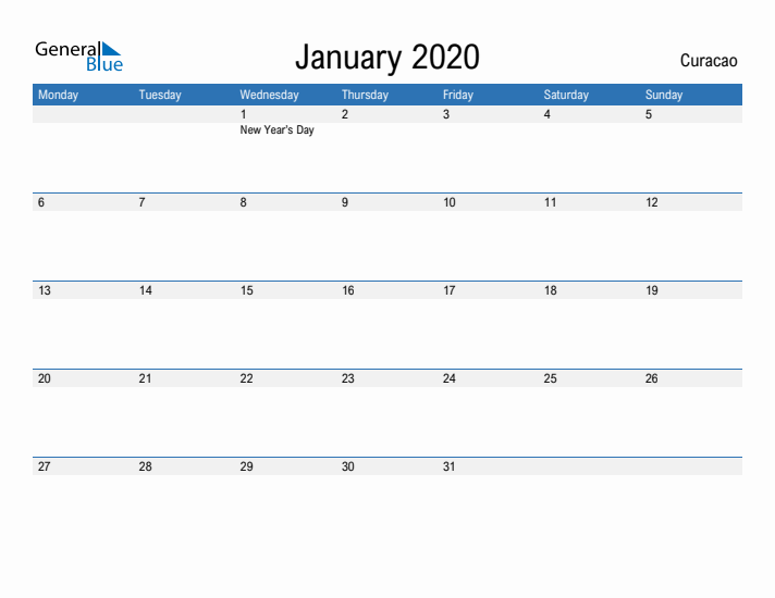 Fillable January 2020 Calendar