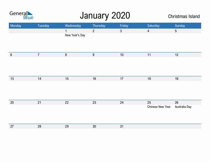 Fillable January 2020 Calendar