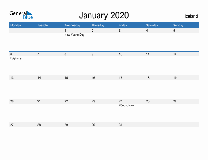 Fillable January 2020 Calendar