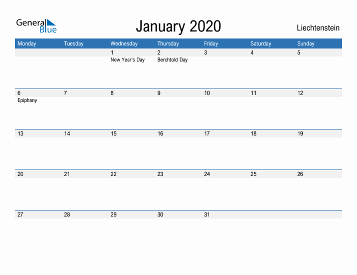 Fillable January 2020 Calendar