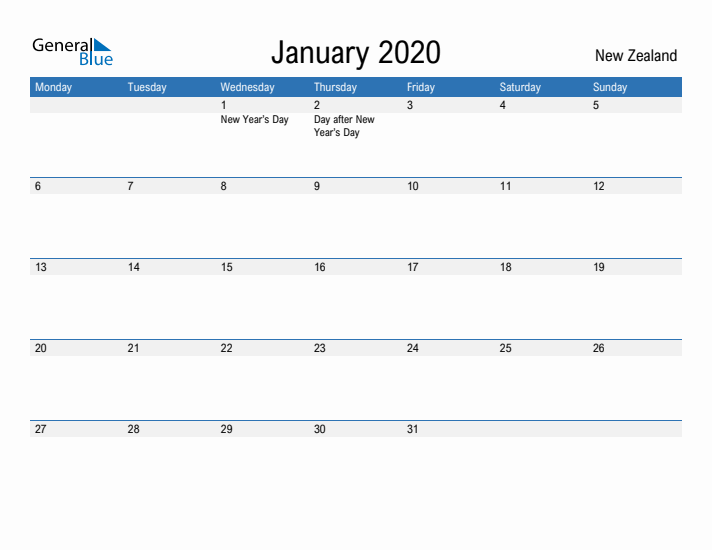 Fillable January 2020 Calendar