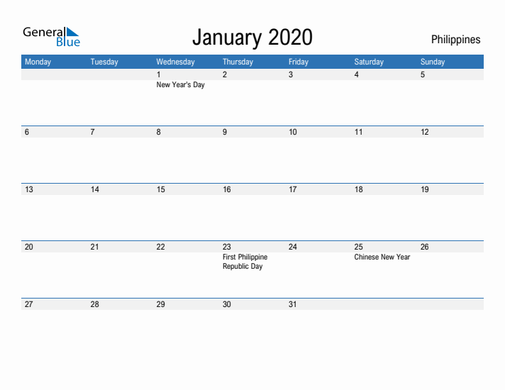 Fillable January 2020 Calendar