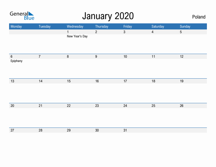 Fillable January 2020 Calendar