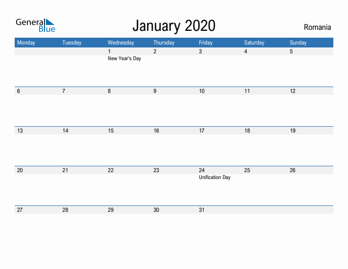 Fillable January 2020 Calendar