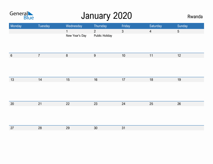 Fillable January 2020 Calendar