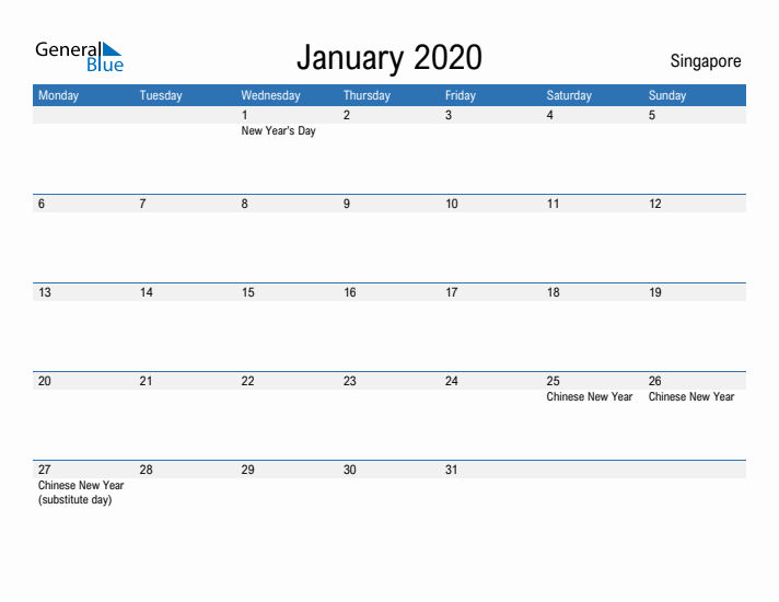 Fillable January 2020 Calendar