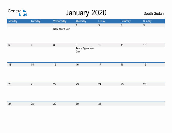 Fillable January 2020 Calendar