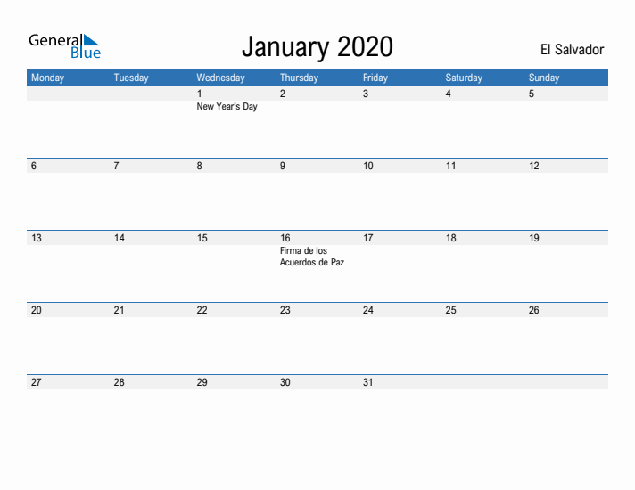 Fillable January 2020 Calendar