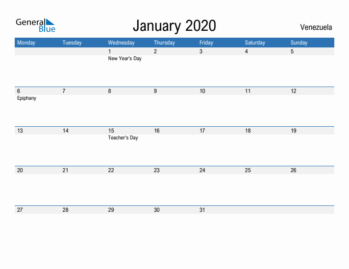 Fillable January 2020 Calendar