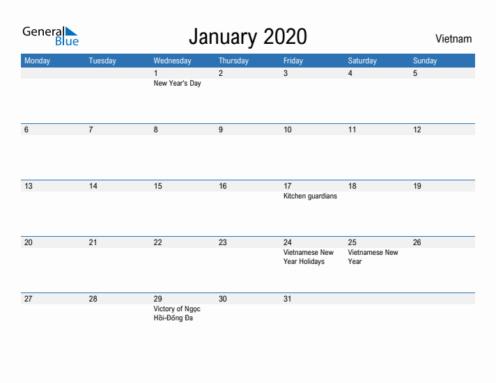 Fillable January 2020 Calendar