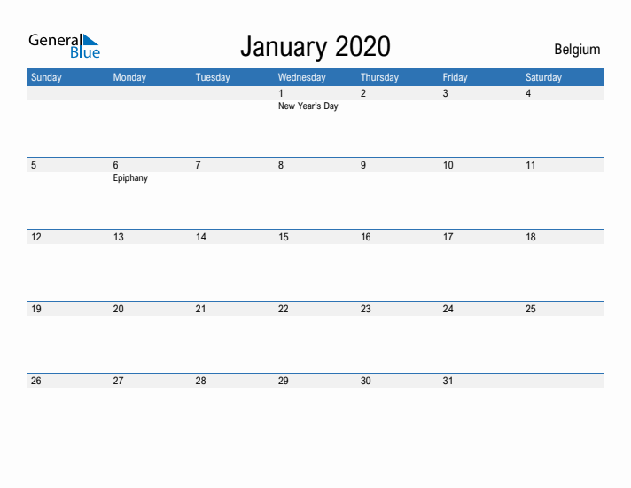 Fillable January 2020 Calendar