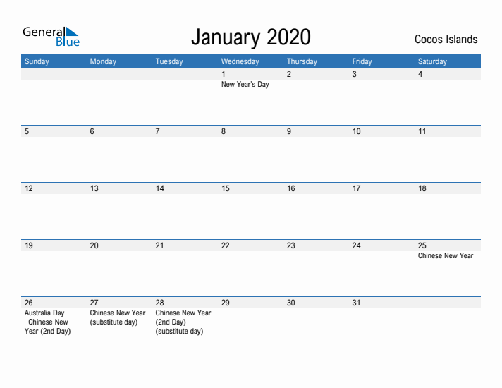 Fillable January 2020 Calendar