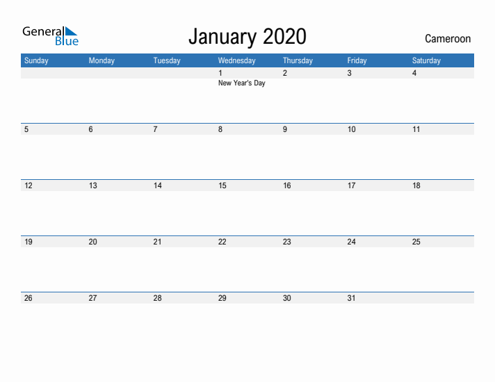 Fillable January 2020 Calendar