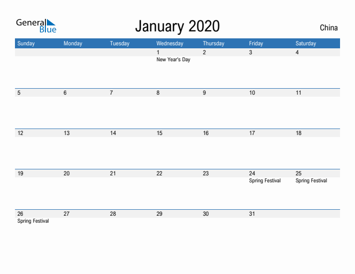 Fillable January 2020 Calendar