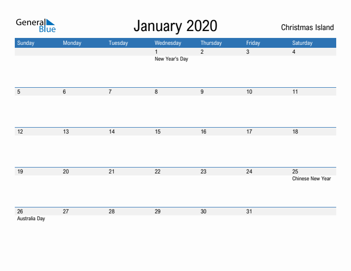 Fillable January 2020 Calendar