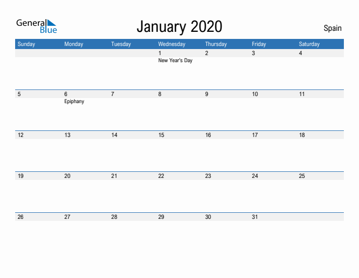 Fillable January 2020 Calendar