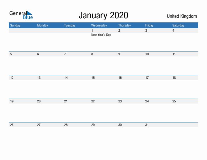 Fillable January 2020 Calendar