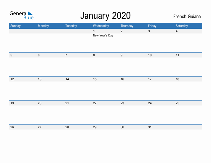 Fillable January 2020 Calendar