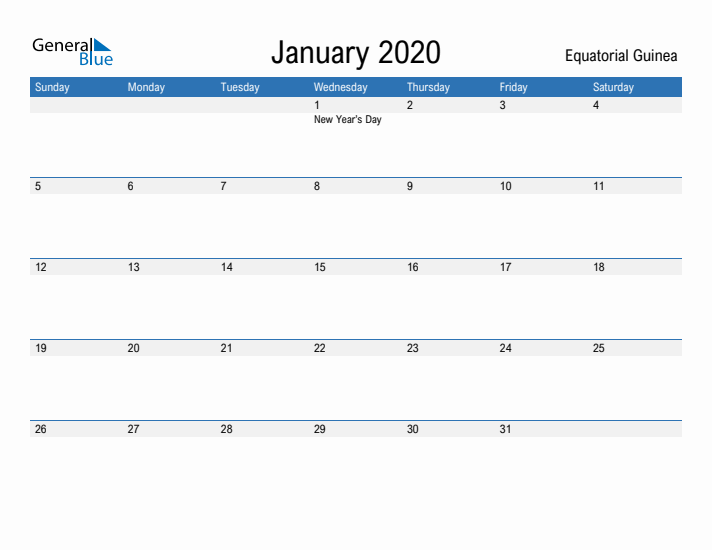 Fillable January 2020 Calendar