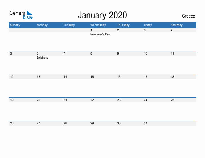 Fillable January 2020 Calendar