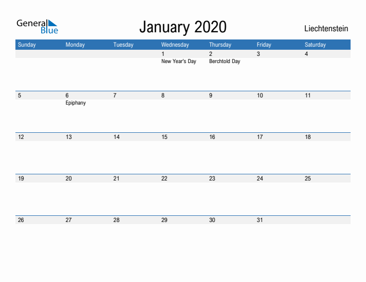 Fillable January 2020 Calendar