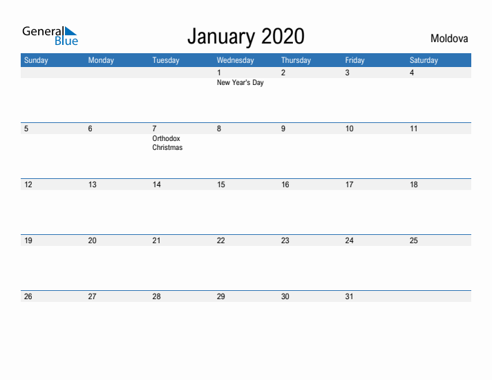 Fillable January 2020 Calendar