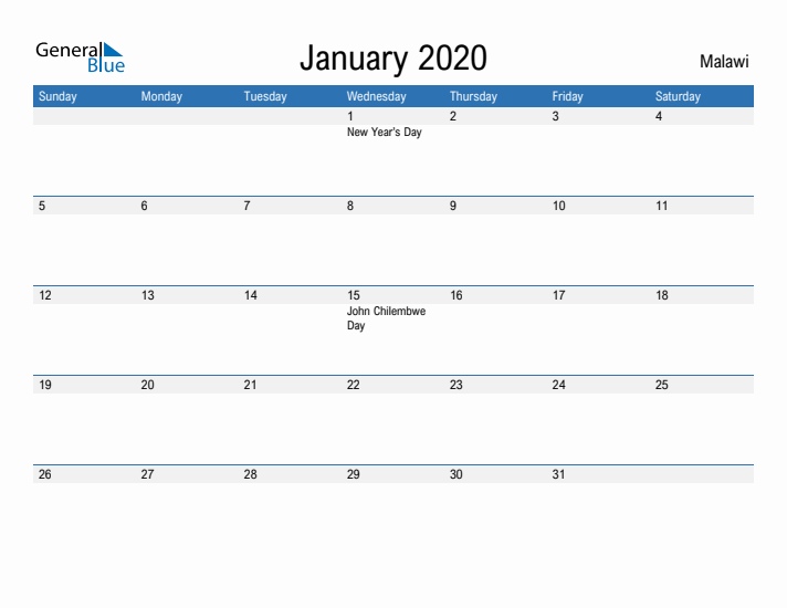 Fillable January 2020 Calendar