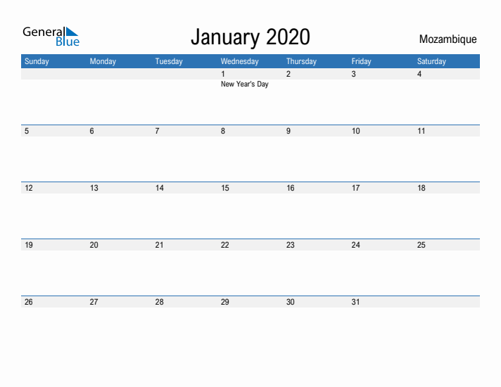 Fillable January 2020 Calendar