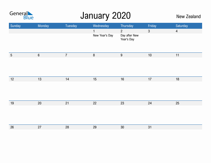 Fillable January 2020 Calendar