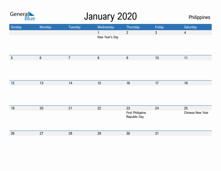 Fillable January 2020 Calendar