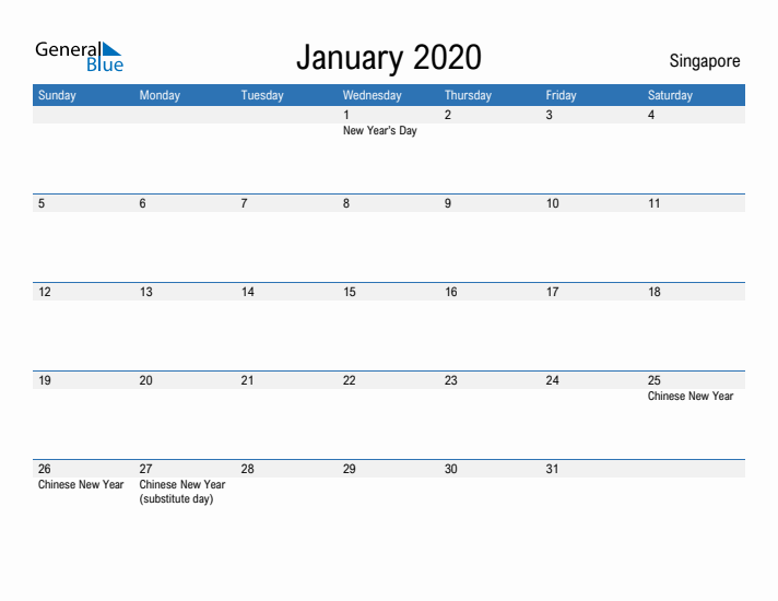 Fillable January 2020 Calendar