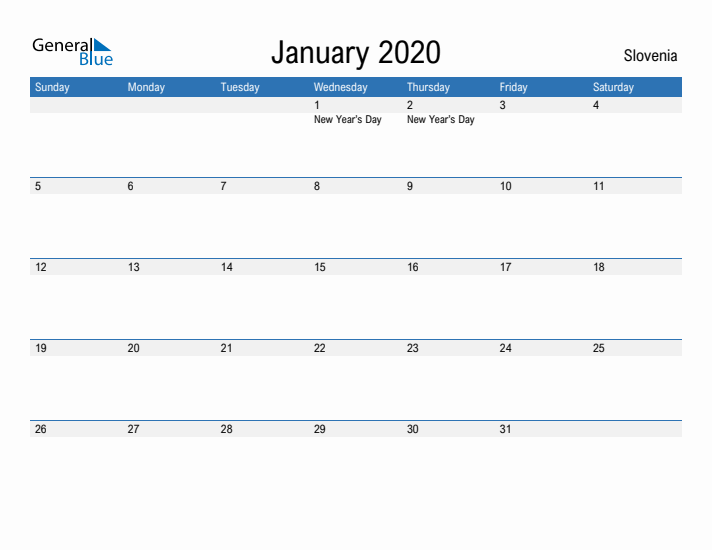 Fillable January 2020 Calendar