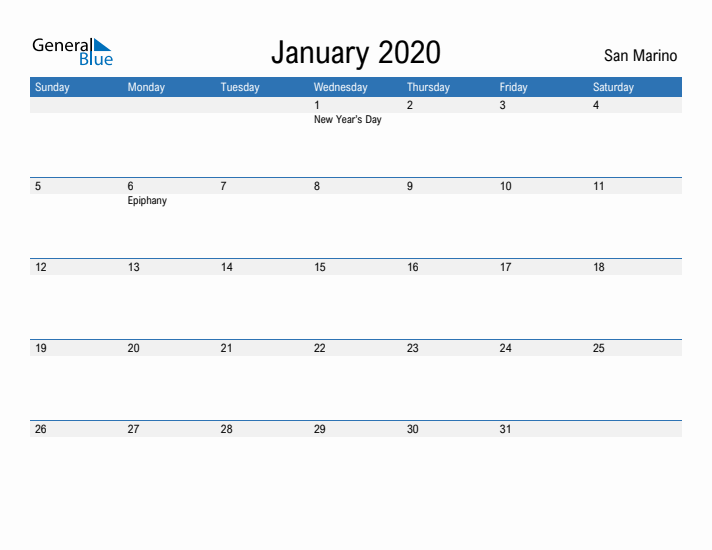 Fillable January 2020 Calendar