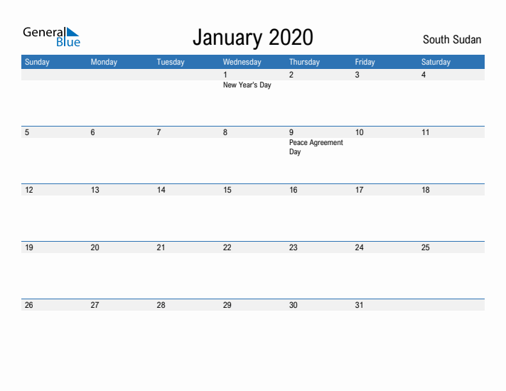 Fillable January 2020 Calendar