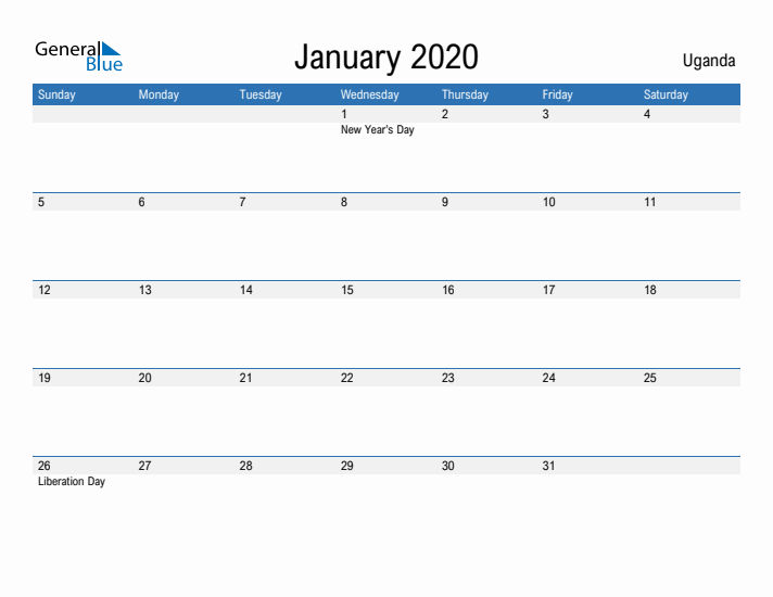 Fillable January 2020 Calendar