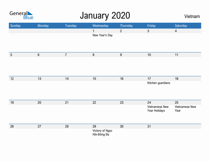 Fillable January 2020 Calendar