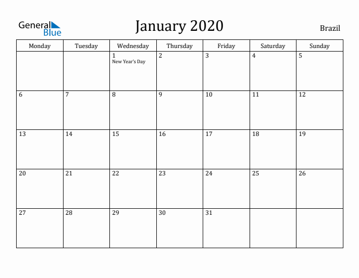 January 2020 Calendar Brazil