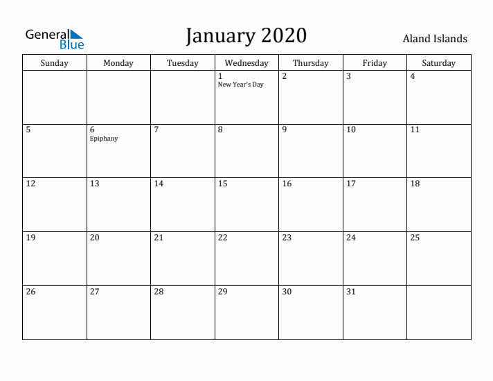 January 2020 Calendar Aland Islands