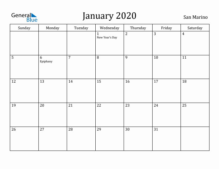 January 2020 Calendar San Marino