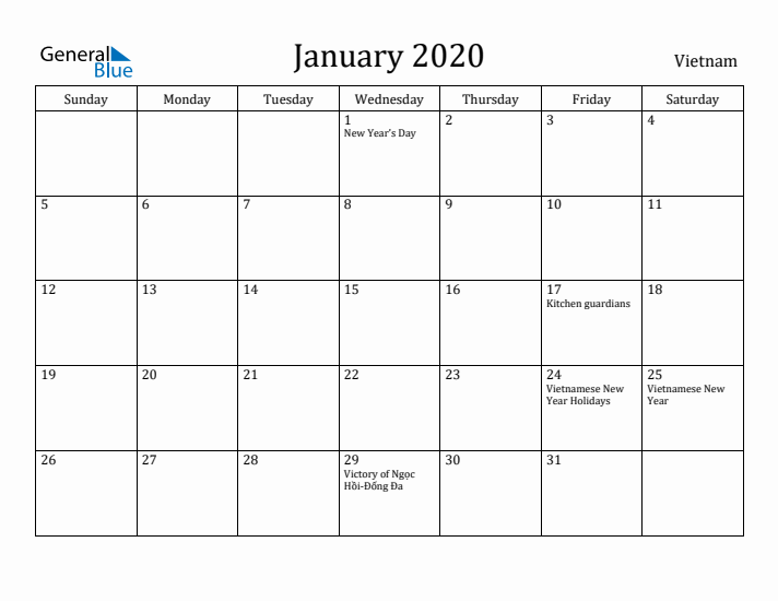 January 2020 Calendar Vietnam