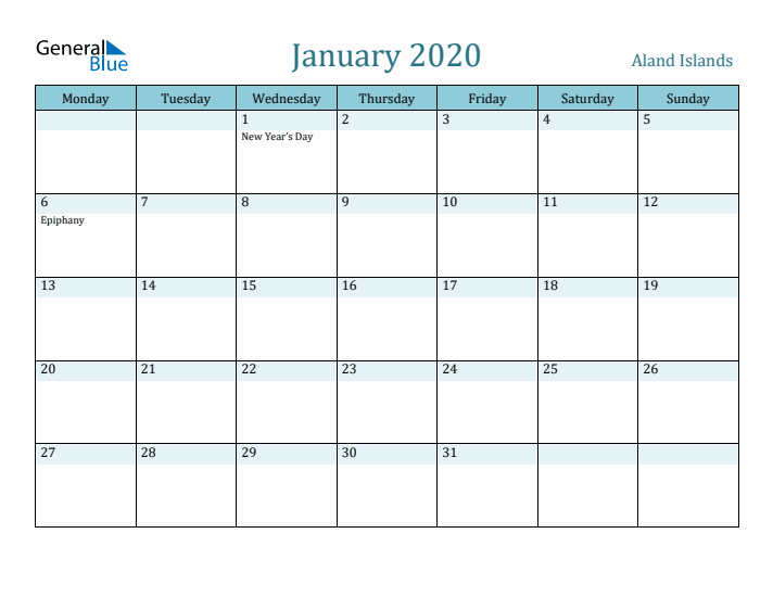 January 2020 Calendar with Holidays