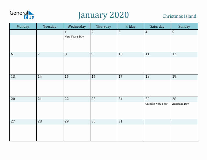 January 2020 Calendar with Holidays