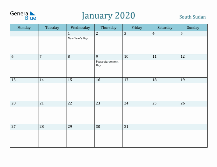 January 2020 Calendar with Holidays