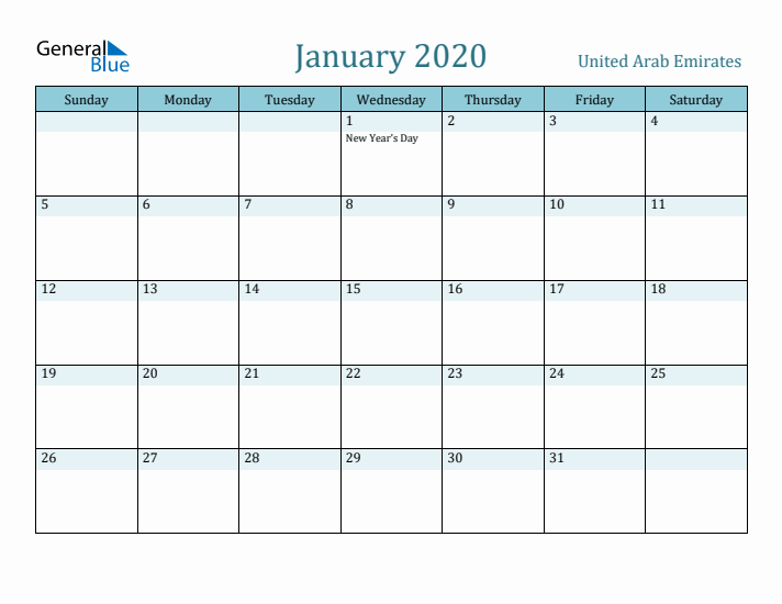 January 2020 Calendar with Holidays