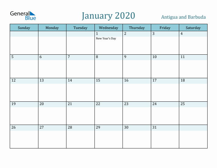 January 2020 Calendar with Holidays