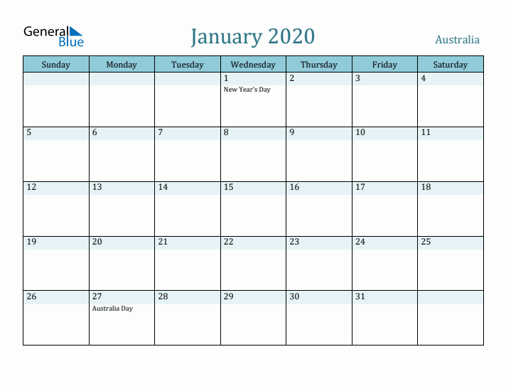 January 2020 Calendar with Holidays